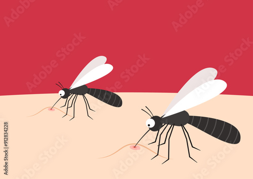 Mosquito bites. mosquito cartoon. wallpaper. free space for text. copy space.