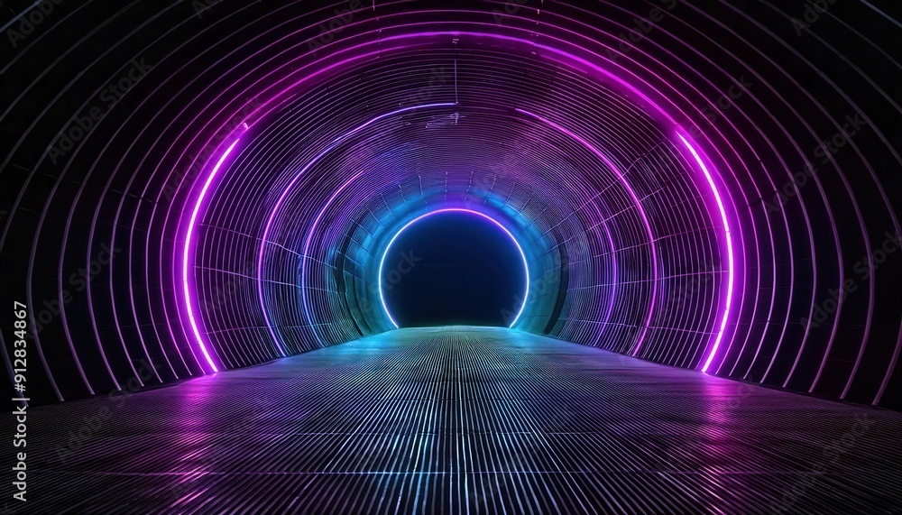 Neon Lit Futuristic Tunnel with Vibrant Colors Neon Lit Futuristic Tunnel with Vibrant Colors