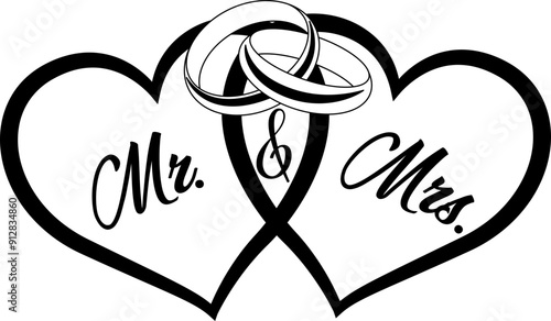 Wedding Mr & Mrs Heart and Rings Cricut and Silhouette SVG file