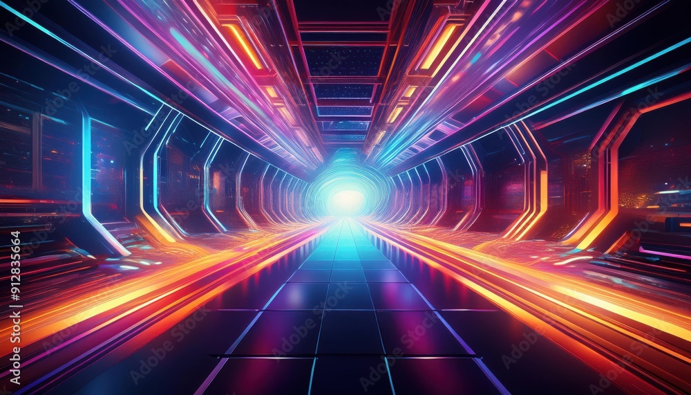 Futuristic Neon Light Tunnel Perspective Futuristic Neon Light Tunnel Perspective