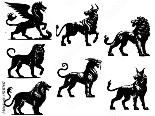 Silhouette of mythology, heraldic, silhouette of dragon 