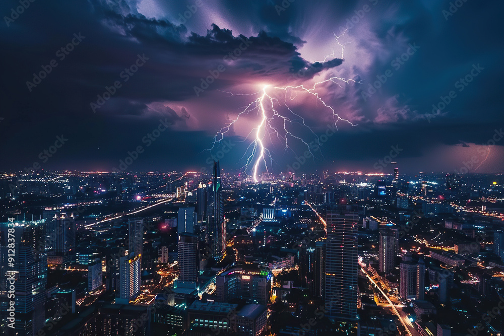 Generative ai on theme of scary bright electric lightning bolt with branches in the night dark sky Generative ai on theme of scary bright electric lightning bolt with branches in the night dark sky
