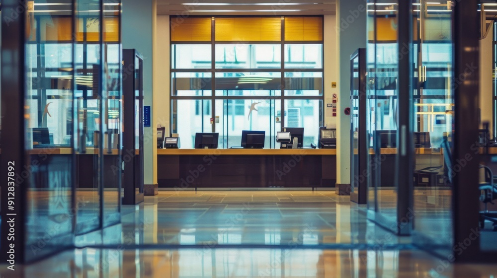 Teller windows in a busy bank branch. Teller windows in a busy bank branch.