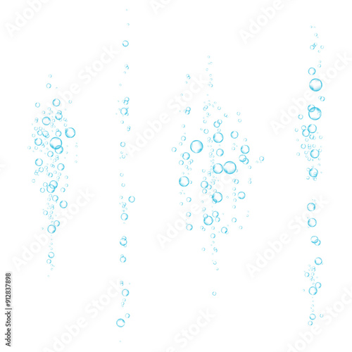 Oxygen air bubbles  flow  in water on white  background.