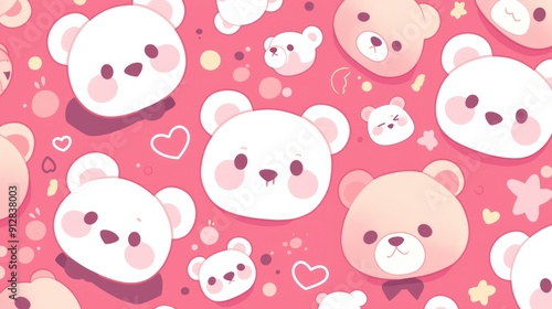 Cute pink teddy bear pattern and white texture, seamless design, adorable cartoon character concept for kids in digital world