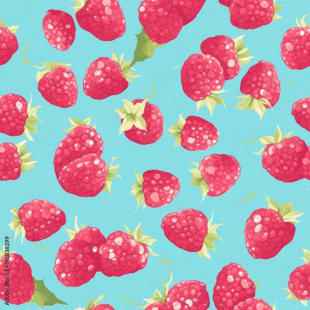 Seamless endless pattern of ripe red raspberries on blue background Seamless endless pattern of ripe red raspberries on blue background
