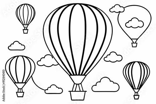 A whimsical hot air coloring page balloon festival with colorful balloons, vector illustration