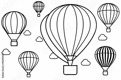 A whimsical hot air coloring page balloon festival with colorful balloons, vector illustration