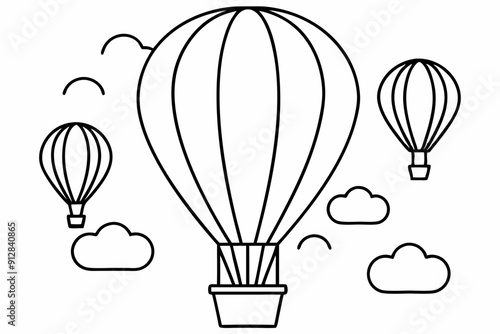 A whimsical hot air coloring page balloon festival with colorful balloons, vector illustration