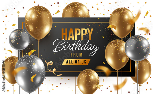 Canvas Print Vector holiday realistic template design of golden and silver air helium balloon on white background