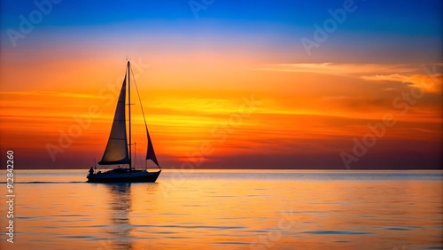 Silhouetted Sailboat Against a Sunset Sky AI generated