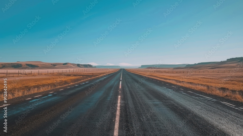 Naklejka premium Open road stretching towards the horizon with no vehicles.