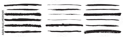 Coal pencils grunge strokes set brush chalk line marker texture straight lines vector illustration