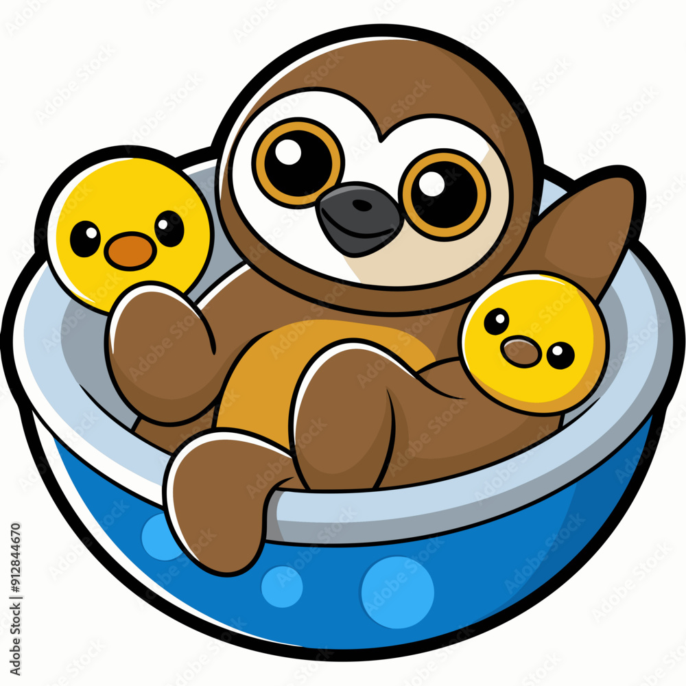 A sloth relaxing in a bubble bath with rubber duckies A sloth relaxing in a bubble bath with rubber duckies