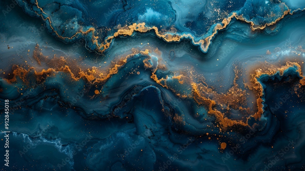 Abstract marble texture with swirls of blue and gold Abstract marble texture with swirls of blue and gold