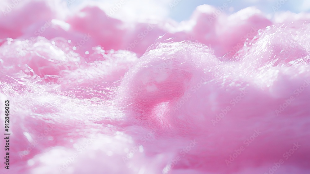 Soft and fluffy pink cotton candy against a blue sky, evoking a playful and sweet atmosphere, candy texture background Soft and fluffy pink cotton candy against a blue sky, evoking a playful and sweet atmosphere, candy texture background