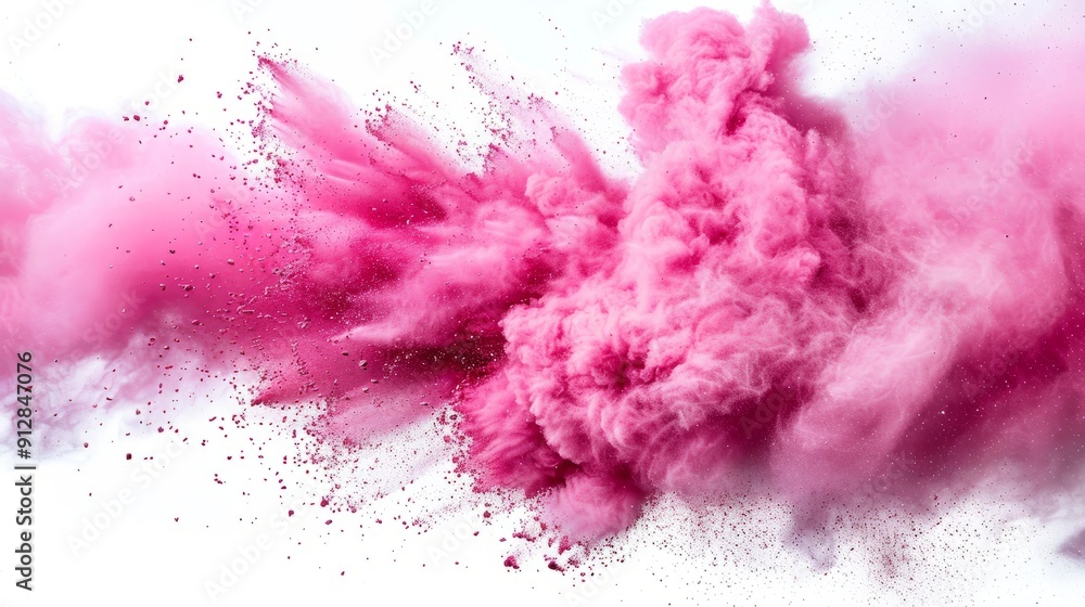 Burst of pink powder during color celebration at outdoor festival Burst of pink powder during color celebration at outdoor festival
