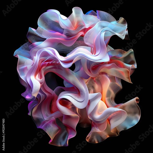 Abstract digital artwork with colorful flowing ribbons on black background