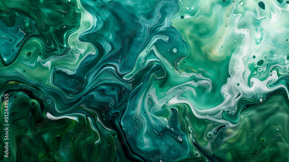 Beautiful abstraction of liquid paints in slow blending flow mixing together gently, soft green Beautiful abstraction of liquid paints in slow blending flow mixing together gently, soft green