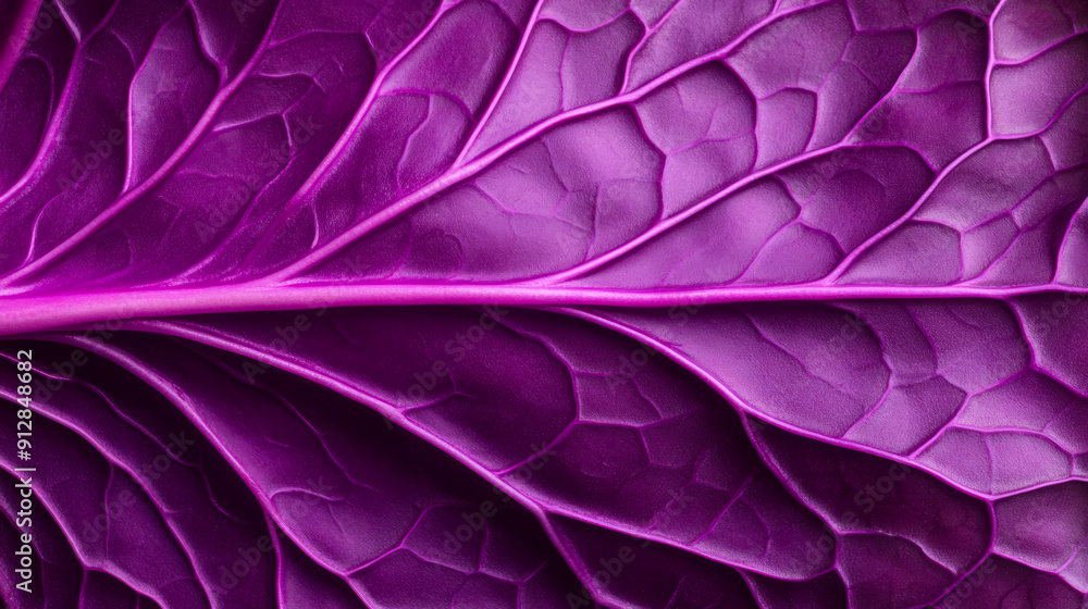 Closeup of a red cabbage leaf displaying its deep purple color and intricate veining patterns Closeup of a red cabbage leaf displaying its deep purple color and intricate veining patterns