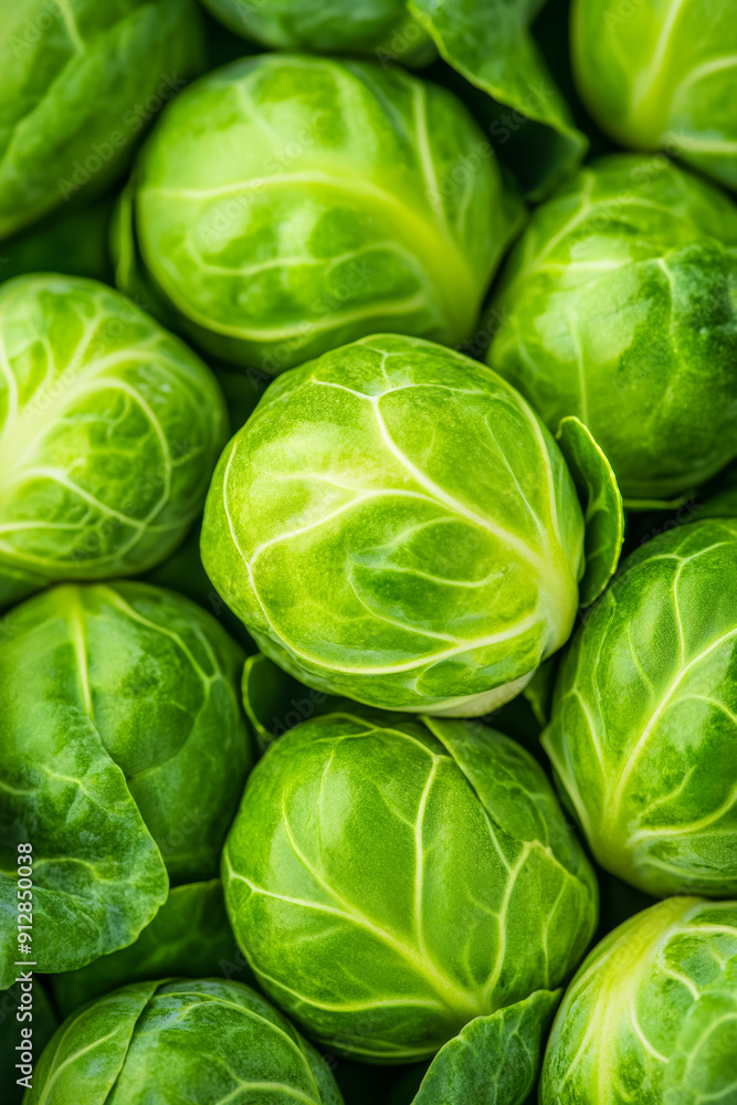 Fototapeta premium Macro shot of the texture of a brussels sprouts interior showcasing the vibrant green layers and delicate textures 