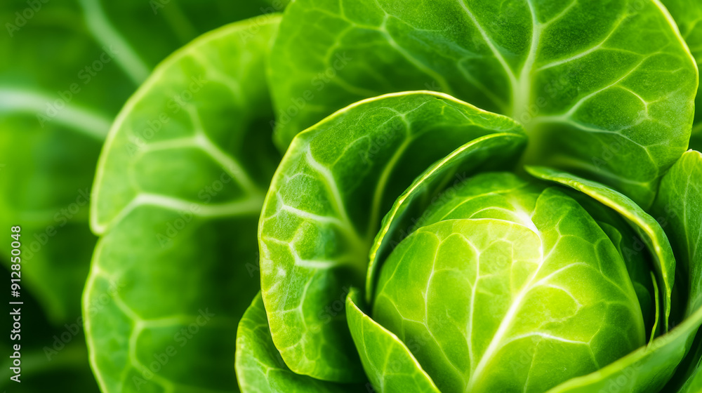 Fototapeta premium Macro shot of the texture of a brussels sprouts interior showcasing the vibrant green layers and delicate textures 
