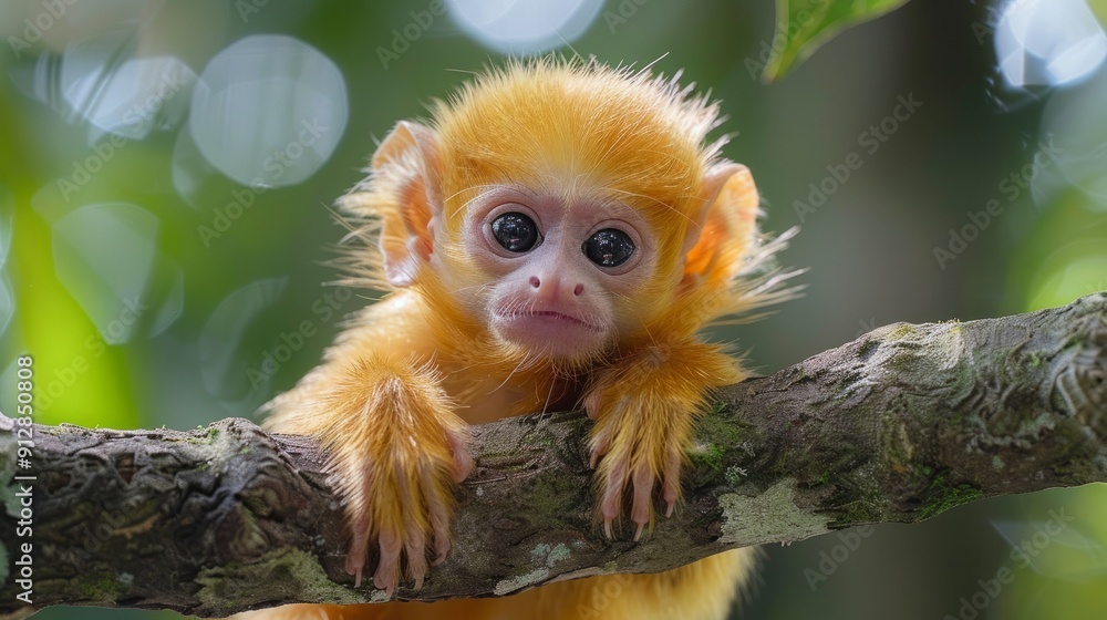 Fototapeta premium Golden monkey resting on branch in lush green jungle