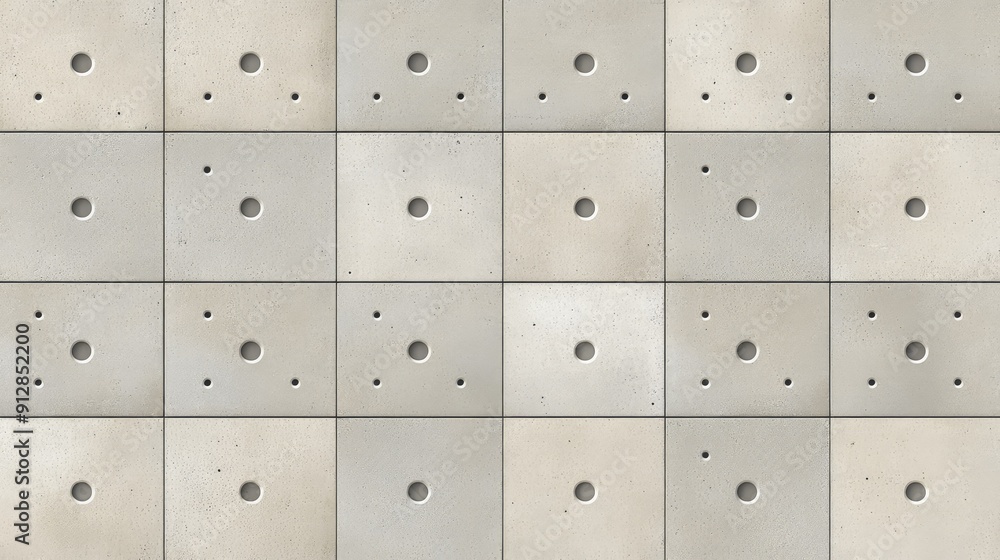 Modern Concrete Wall with Circular Hole Pattern in a Geometric Grid Layout
Modern Concrete Wall with Circular Hole Pattern in a Geometric Grid Layout