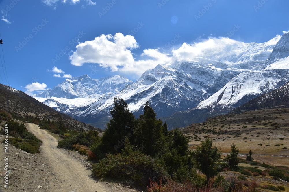 Kicho Tal, the Ice Lake and surrounding glaciers and mountains as seen while hiking the Annapurna Circuit Trek in Nepal, Himalaya Kicho Tal, the Ice Lake and surrounding glaciers and mountains as seen while hiking the Annapurna Circuit Trek in Nepal, Himalaya