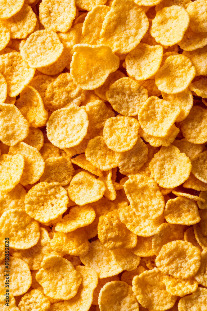 Macro shot of the texture of cornflakes showcasing the golden crispy flakes with intricate patterns Macro shot of the texture of cornflakes showcasing the golden crispy flakes with intricate patterns