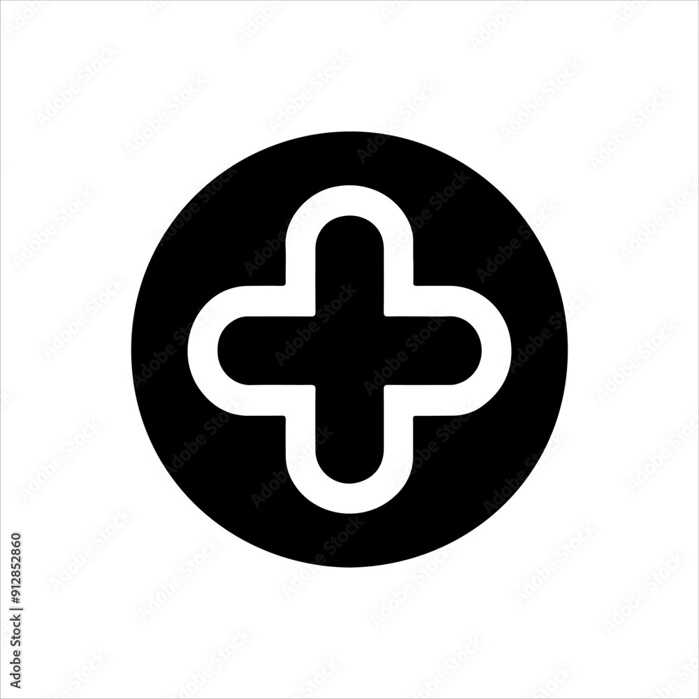 Black round circle with plus silhouette vector illustration design on white background. Black round circle with plus silhouette vector illustration design on white background.