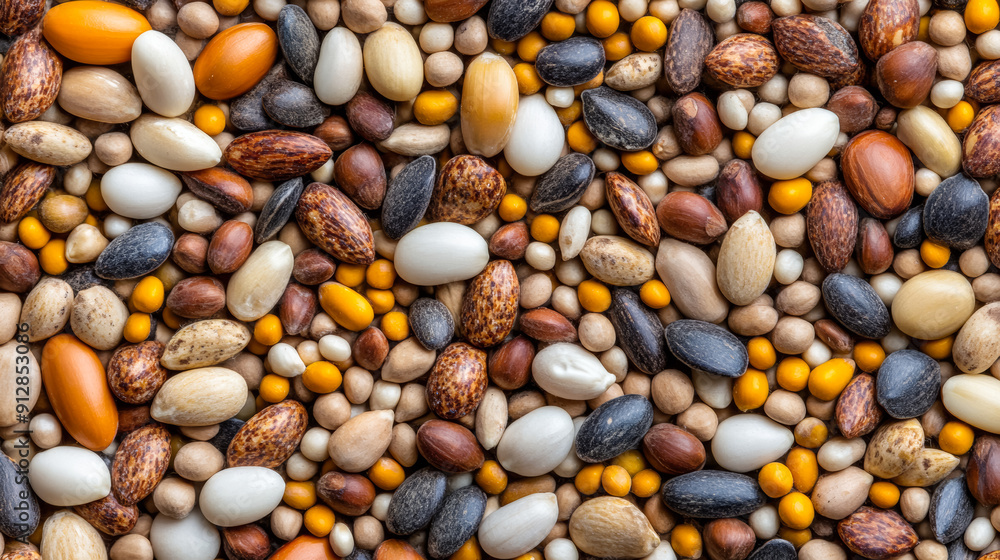 Macro shot of the texture of duck feed highlighting the varied mix of grains seeds and small pellets Macro shot of the texture of duck feed highlighting the varied mix of grains seeds and small pellets
