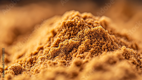 Macro shot of the texture of fish meal highlighting the fine powdery brown mix with subtle grainy texture  photo