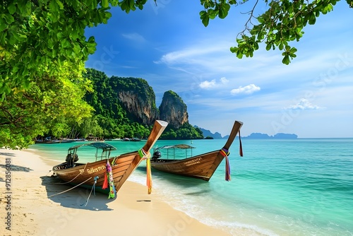 Tail boat on the beach