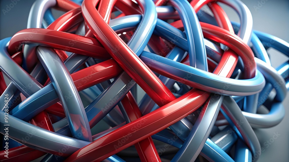 Intertwined Geometric Symphony in Red, Blue, and Gray Generative AI Intertwined Geometric Symphony in Red, Blue, and Gray Generative AI