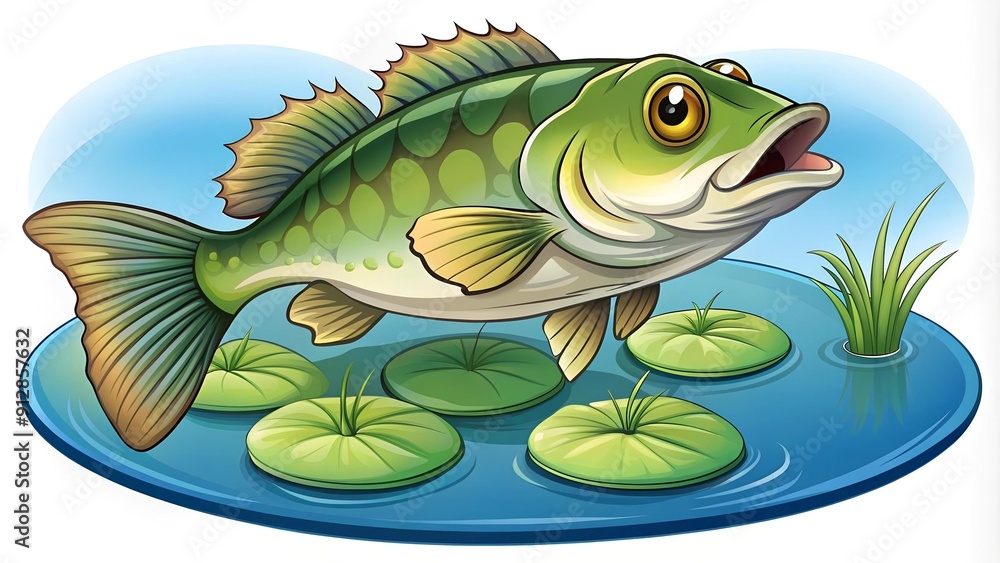 Chillin' Bass: A Cartoon Bass Fish Relaxing on a Lily Pad generative AI Chillin' Bass: A Cartoon Bass Fish Relaxing on a Lily Pad generative AI