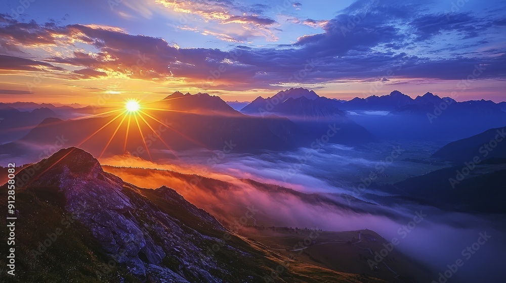 Majestic Sunrise Illuminating Mountain Range with Golden Light. Majestic Sunrise Illuminating Mountain Range with Golden Light.