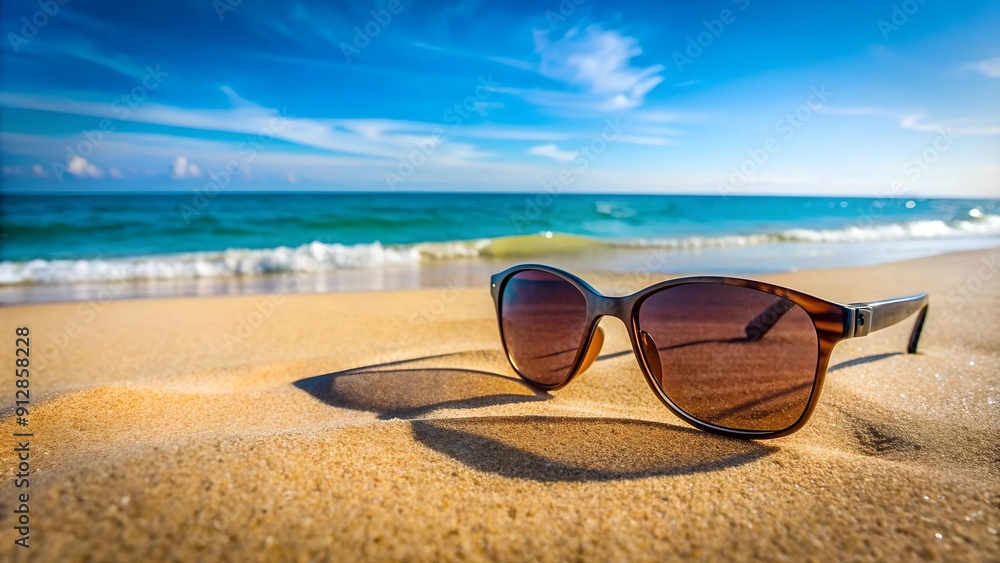 A Classic Summer Scene: Sunglasses Resting on Sandy Beach AI Generated A Classic Summer Scene: Sunglasses Resting on Sandy Beach AI Generated