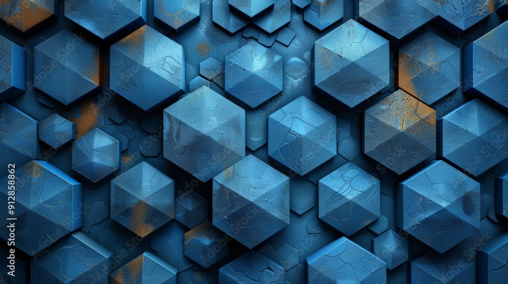 Abstract pattern of hexagonal shapes in blue tones Abstract pattern of hexagonal shapes in blue tones