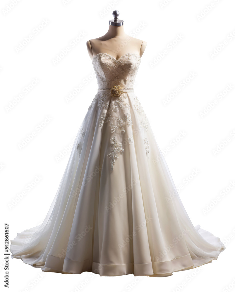 Fototapeta premium Elegant white wedding dress isolated on transparent background