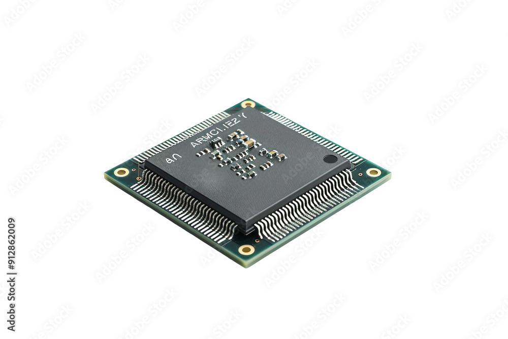 CPU Chip with Circuitry Patterns Isolated on Transparent Background CPU Chip with Circuitry Patterns Isolated on Transparent Background