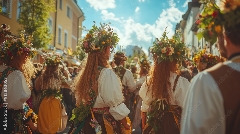 Fototapeta premium Oktoberfest is celebrated with a traditional Bavarian parade, where people in colorful costumes march through the streets. 