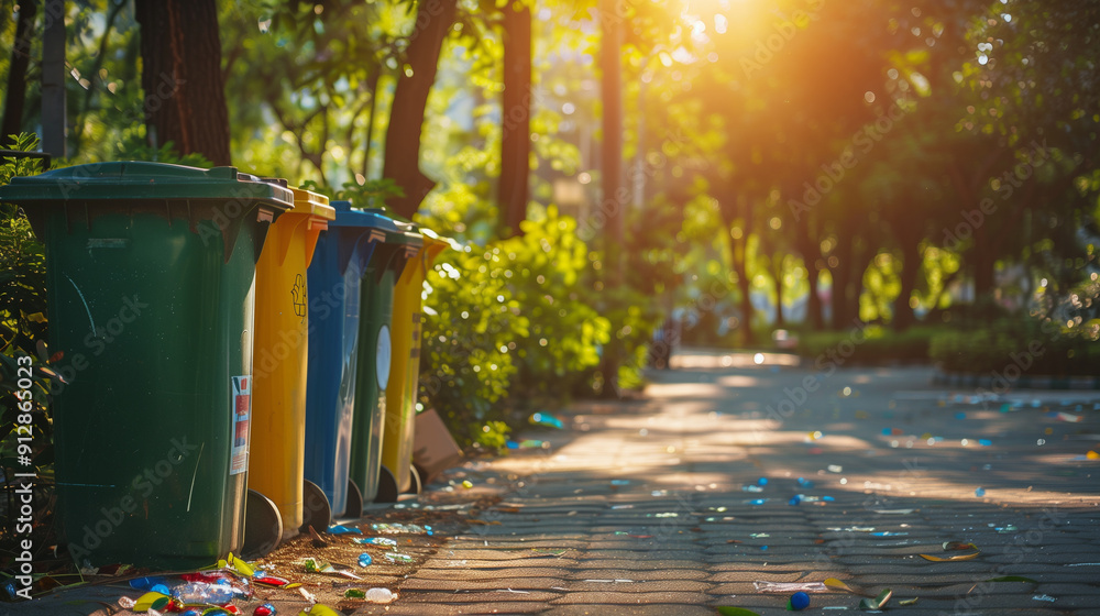Fototapeta premium Recycling Bins in a Public Park