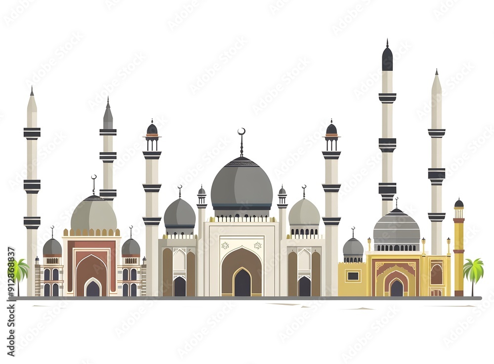 Mosque Architecture Illustration With White Background Mosque Architecture Illustration With White Background