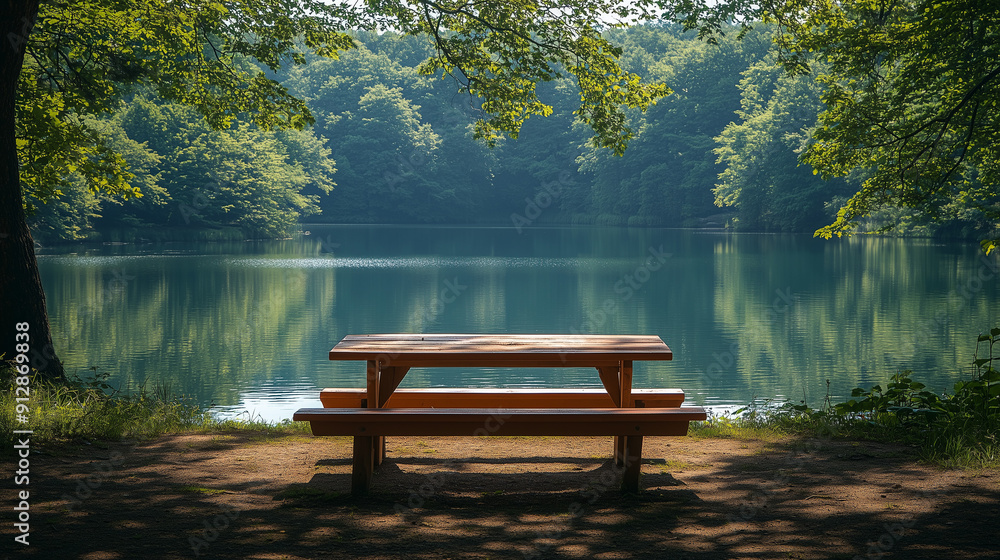 A serene summer day by the lake features a picnic table with clear reflections and an inviting atmosphere for a peaceful outing.
A serene summer day by the lake features a picnic table with clear reflections and an inviting atmosphere for a peaceful outing.