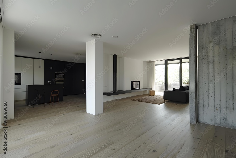 Obraz premium Minimalist Interior Design With Concrete Walls and Wooden Floors