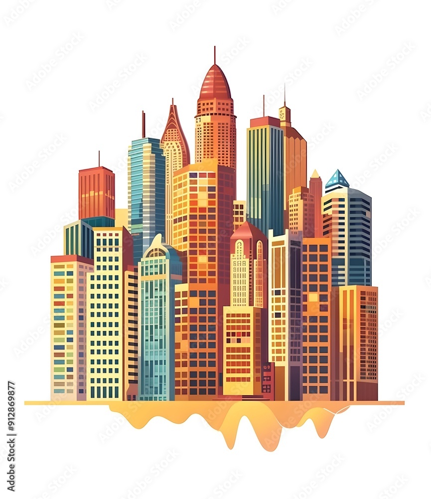 Modern Cityscape with Tall Buildings and a White Background Modern Cityscape with Tall Buildings and a White Background