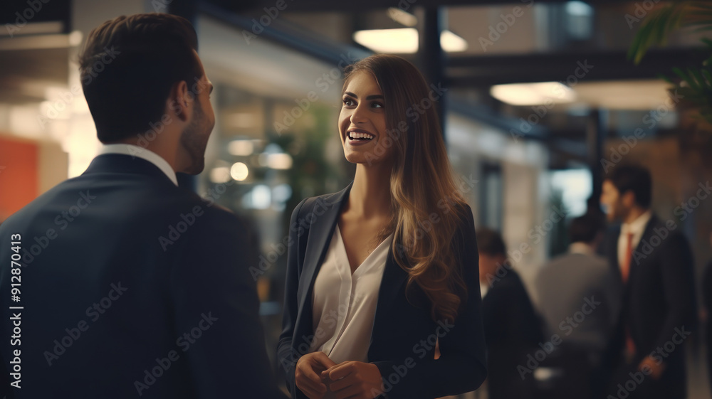 business professionals engaging in a conversation with cheerful smiles on their faces