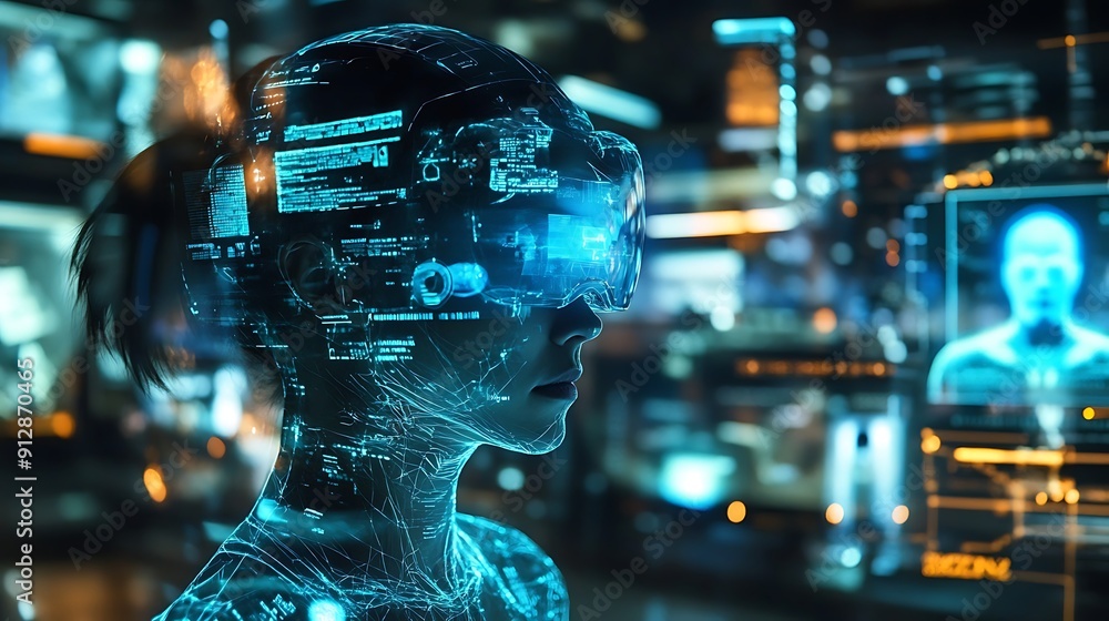 Fototapeta premium A Digital Human Immersed in Virtual Reality