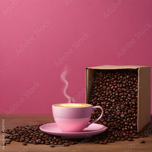 Coffee and Beans with pink Background